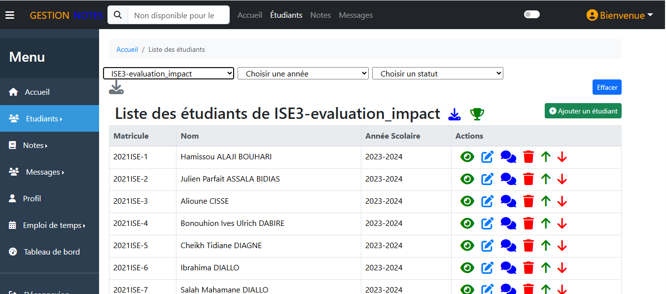 Application web de gestion des notes